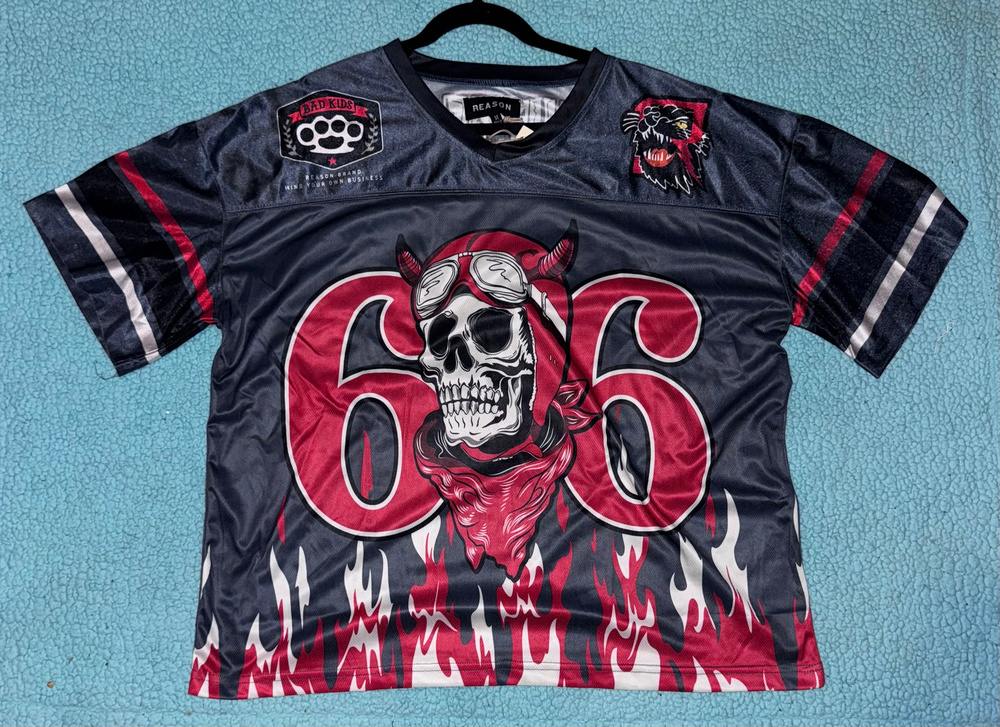 Reason Graphic Jersey Shirt 66 Skull Flames Streetwear M